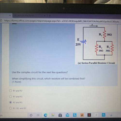 When simplifying this circuit, which resistors will be combined first?
picture above