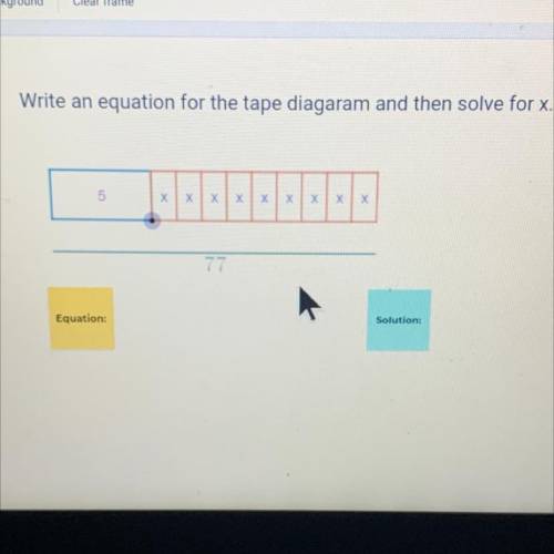 Write an equation for the tape diagaram and then solve for x.

5
X
Х
X
X
X
X
X
X
X
Solution:
Equat