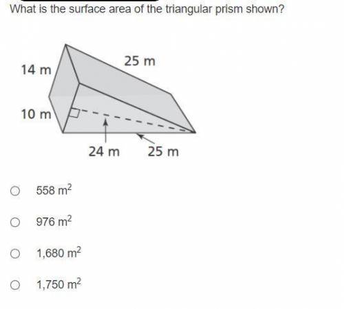 What is the surface area of the triangular prism shown? 
Please help me
