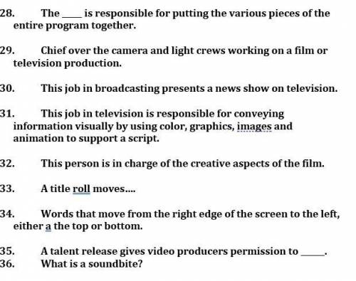 May you please help with these questions from my AudioVideoFilm class