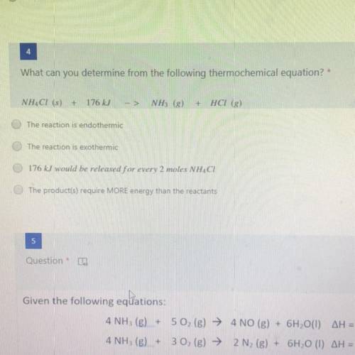 What can you determine from the following thermochemical equation?* NH 4 Cl (s) + 176 kJ ->; NH