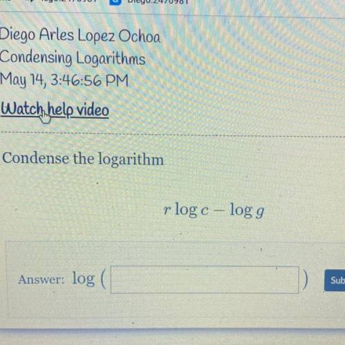 Condense the logarithm
r log c - logg