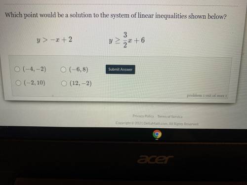Which point would be a solution to the system of linear inequalities shown below?