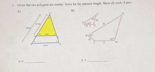 Solve for the unknown length. Show all work.