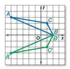 Explain why A’B’C’ is a reflection rather than a rotation of ABC about the point B.