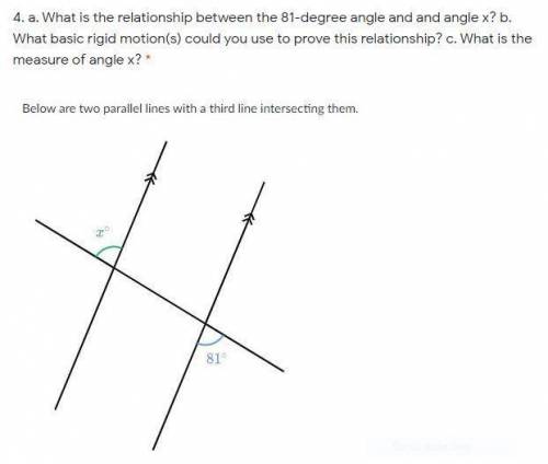 (?) what is the relationship between the 81 degree angle ? what is the measure of this angle ?
