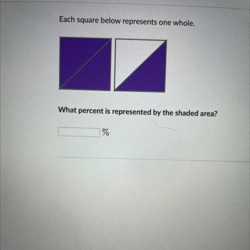 Each square below represents one whole.

What percent is represented by the shaded area?
%
PLS HEL