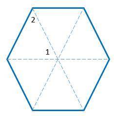 Given the regular polygon, find the measure of each numbered angle.

A. m∡1=60°,m∡2=60°
B. m∡1=60°