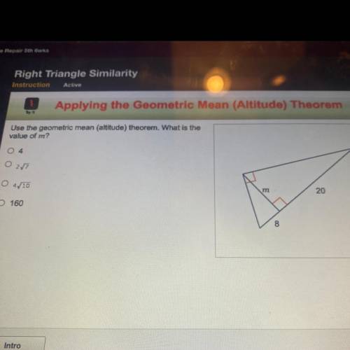 Use the geometric mean (altitude) theorem. what is the value of m?