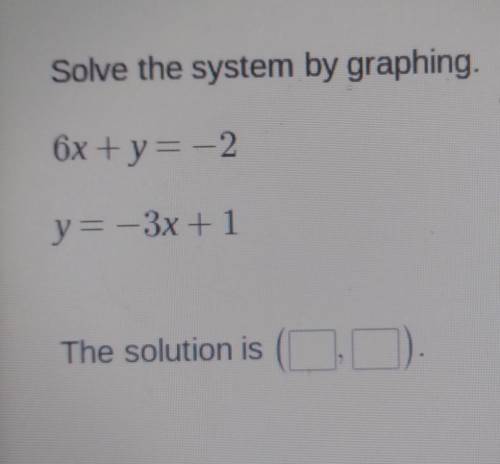 Solve the system by graphing. 6x + y = -2 y=-3x+1 The solution is​