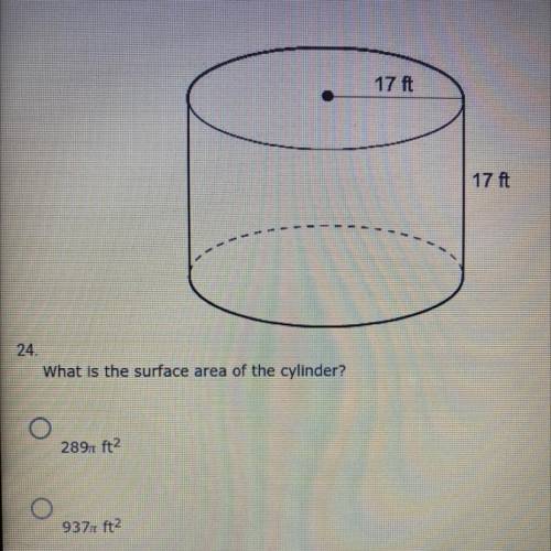What is the surface area of the cylinder?

A. 289pi 
B. 937pi 
C. 1,156pi
D. 578pi