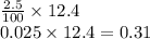 \frac{2.5}{100}  \times 12.4 \\ 0.025 \times 12.4 = 0.31