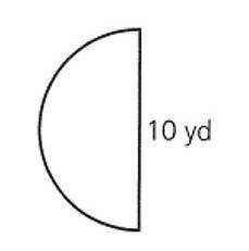 This diagram represents a small stage in the shape of a semicircle. What is the area, in square yar