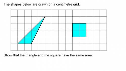 The shapes below are drawn on a centimetre grid.

Show that the triangle and the square have the s
