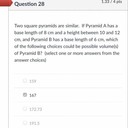 Please helppp. 167 is one of three answers
Will make brainiest if you show work