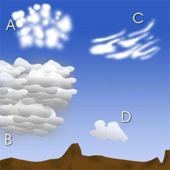 Which of the clouds shown would indicate a possible future rain storm?

A) A
B) B
C) C 
D) D