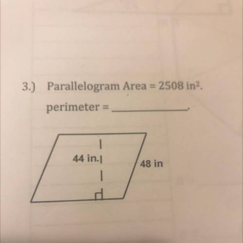 Parallelogram Area =2508 in2
perimeter