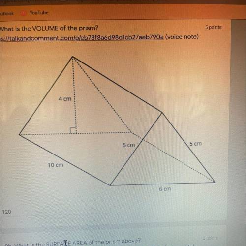 What is the SURFACE AREA of the prism above?