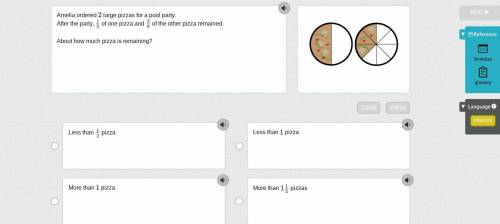 Imagine math problem! DUE TODAY!!!

Amelia ordered 2 large pizzas for a pool party.
After the part