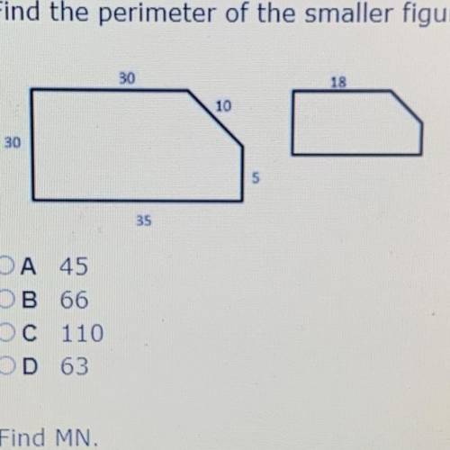 15.
Find the perimeter of the smaller figure given that the two figures are similar.