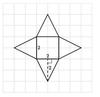 Find the surface area of the square pyramid (above) using its net (below).