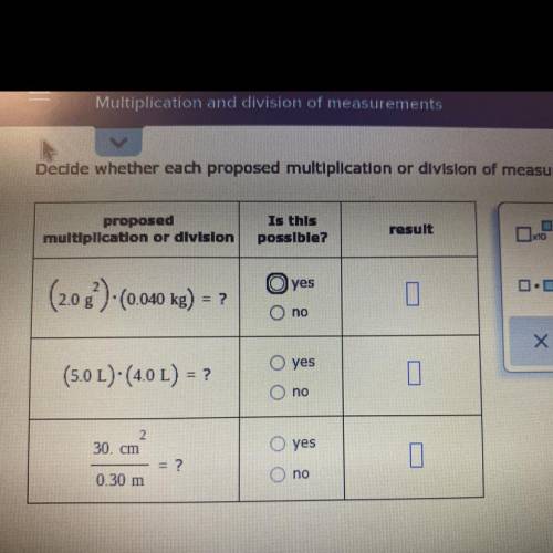 Decide whether each proposed multiplication or division of measurements is possible. If it is possi
