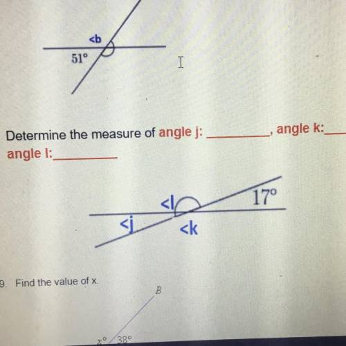 Determine the measure of angle j: angle k: & angle: l