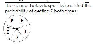 The spinner below is spun twice. find the probability of getting Z both times.