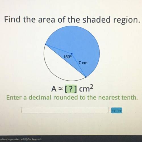 Please help!! Due soon.

Find the area of the shaded region.
Enter a decimal rounded to the neares