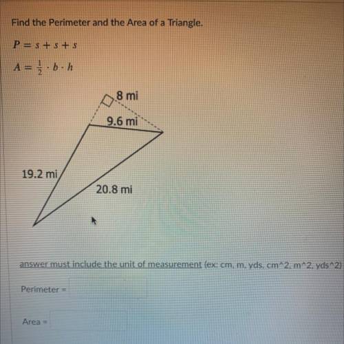 FIND THE PERIMETER AND THE AREA OF A TRIANGLE