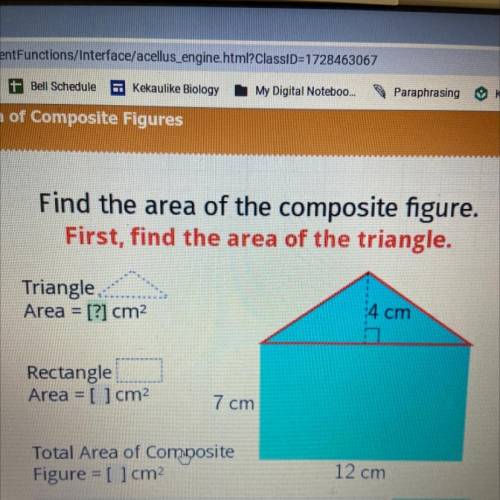 PLEASE HELP ASAP!!

Find the area of the composite figure.
First, find the area of the triangle.
T