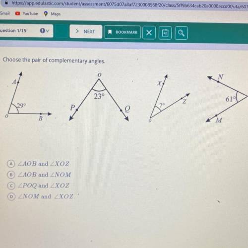 Choose the pair of complementary angles