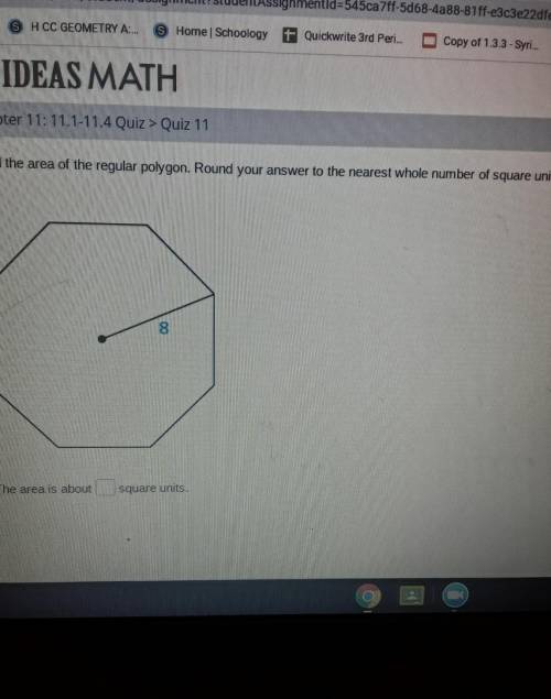 I need help to find the area of this octagon asap.​
