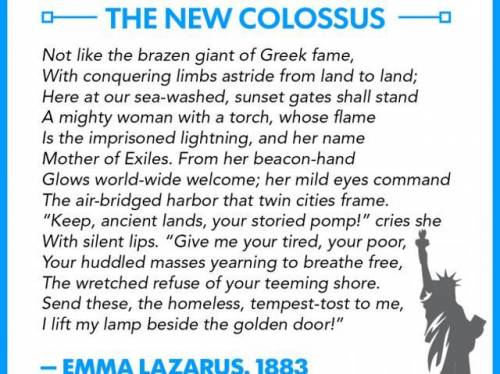 PLEASE HELP! IM ON A QUIZ!

Does Emma Lazarus's poem The New Colossus apply to today's struggle