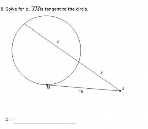Solve for X. 
Jm is the tangent to the circle