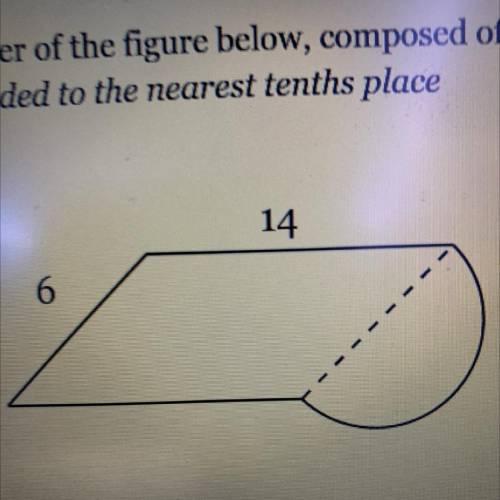 Find the Perimeter of the figure below, composed of a parallelogram and one

semicircle. Rounded t