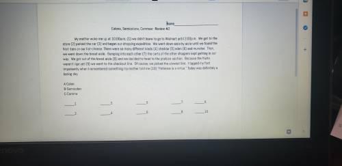 Place the corresponding letter on the line for each number in the paragraph. Please help me