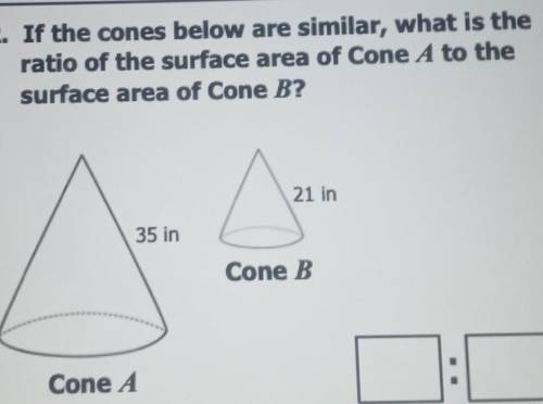 If the cones below are similar, what is the ratio of the surface area of Cone A to the surface area