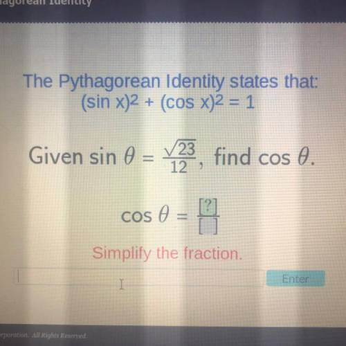 Will give brainiest!!

The Pythagorean Identity states that:
(sin x)2 + (cos x)2 = 1
Given sin 0 =