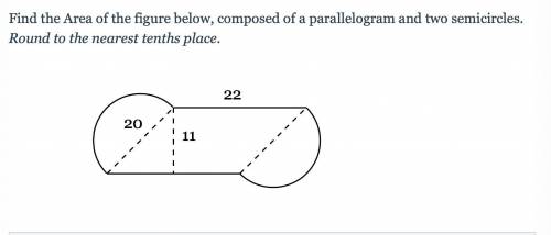 Find the area of the figure below. parallelogram and 2 semi circles