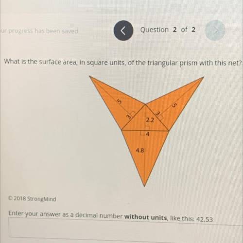 What is the surface area, in square units, of the triangular prism with this net? (HELP PLEASE!)