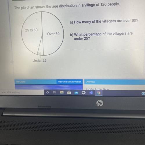 The pie chart shows the age distribution in a village of 120 people.

b)
a) How many of the villag