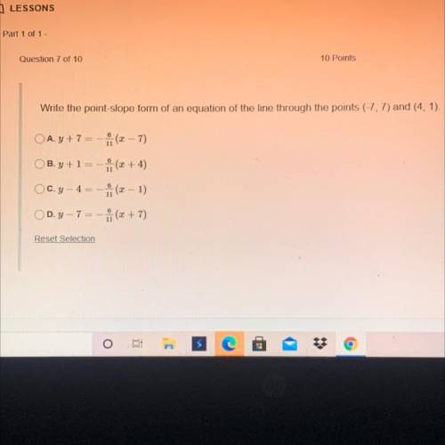 Write the point slope form of an equation