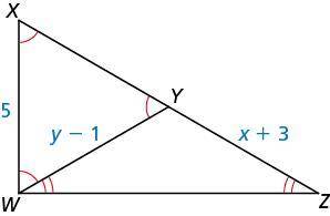 Find the values of x and y in the diagram.
