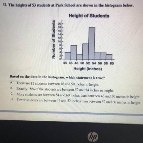 12. The heights of 53 students at Park School are shown in the histogram below.

Height of Student