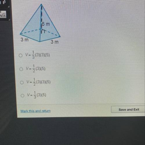 Which shows how to determine the volume of the pyramid?

Will mark brainiest and please hurry