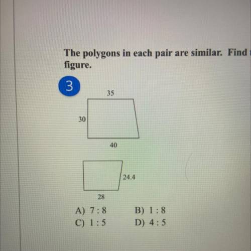 The polygon in each pair are similar find the scale factor of the smaller figure to the larger figu
