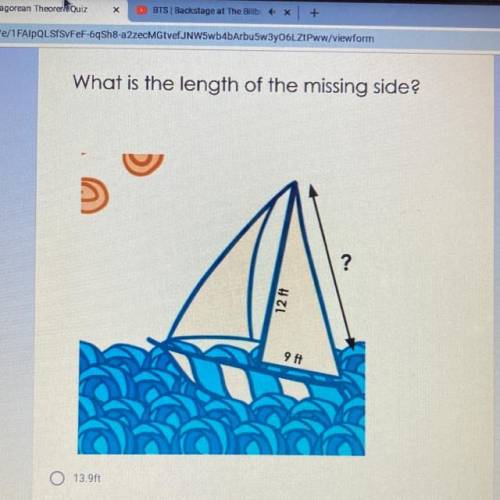 HEY ARMY

Can you help me with this math question??
What is the length of the missing side?
A. 13.