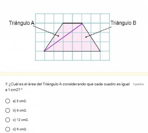 ¿Cuál es el área del Triángulo A considerando que cada cuadro es igual a 1 cm2?