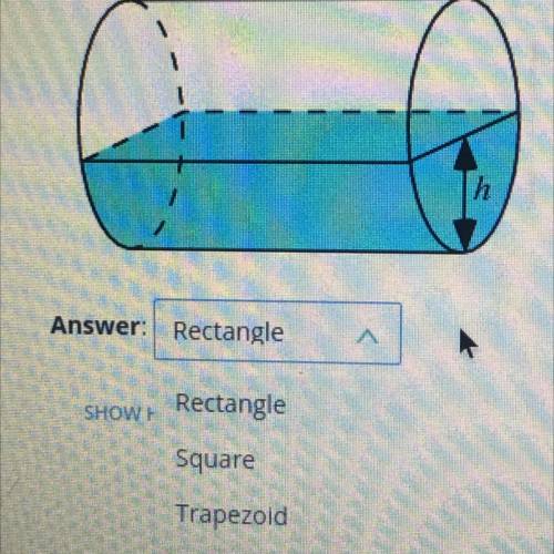 Determine the shape of the figure formed by the surface of the water in the cylinder at height h.